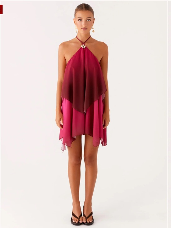 PepperMayo Dresses & Skirts - Peppermayo Twin Flame Mini Dress Fuchsia Gradient Halter Beach Seashell Size 2